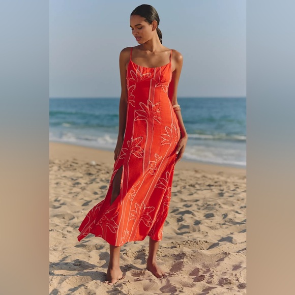 Maaji Dresses & Skirts - Maaji Lupine Embroidered Linen Midi Dress, Size Large, $252